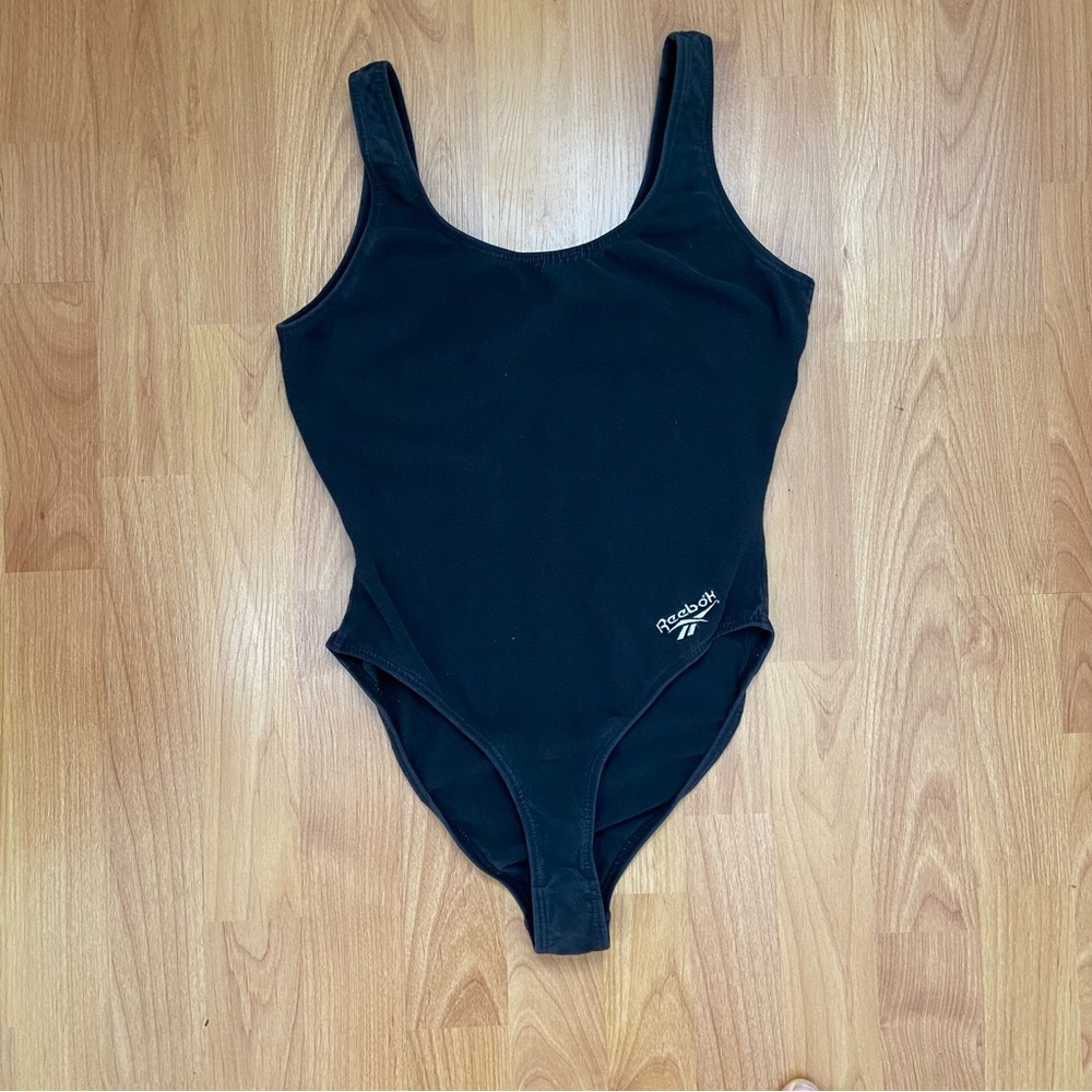 Vintage Reebok Women’s Logo Black Bodysuit Size XL